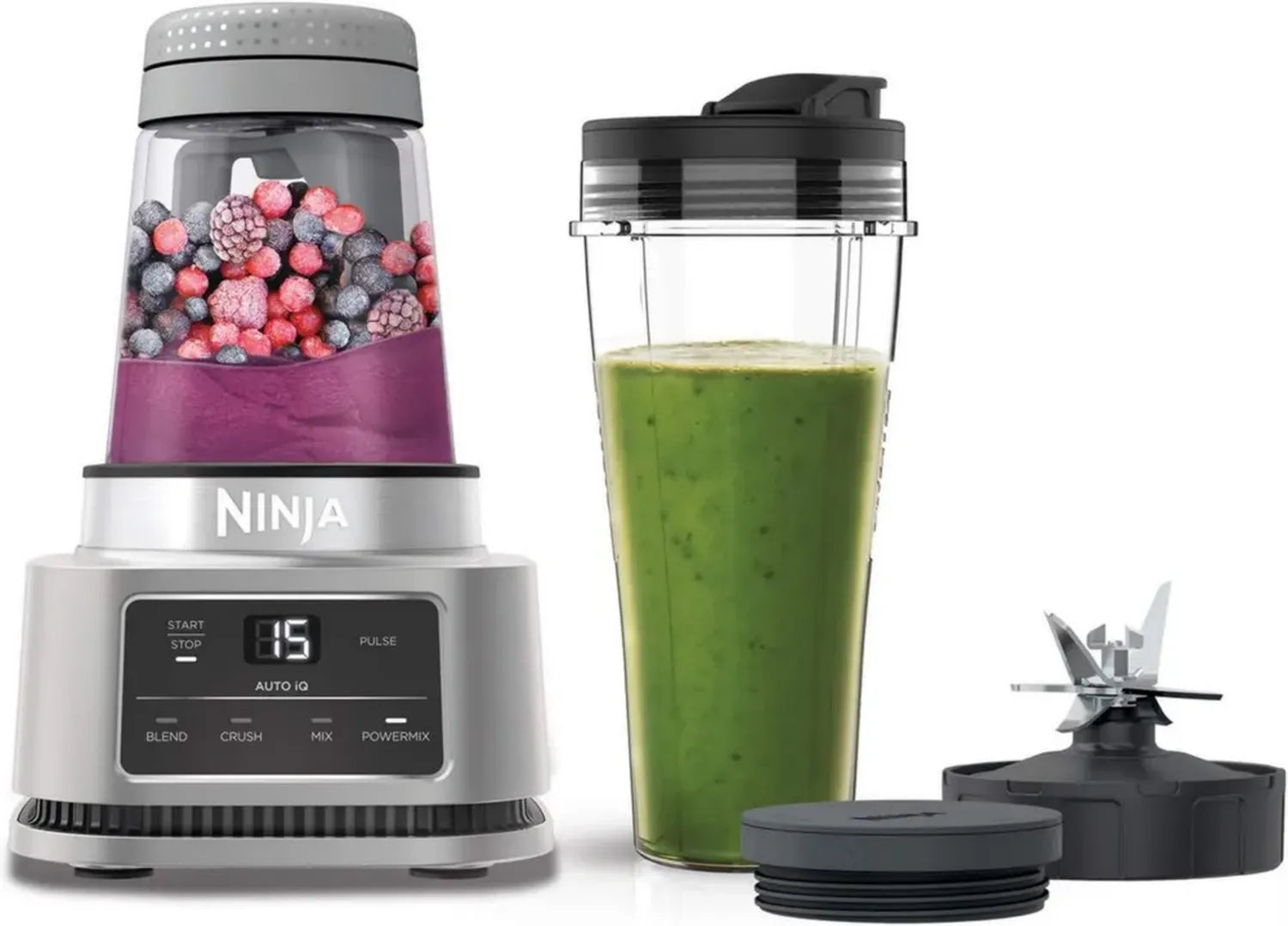 Ninja Foodi 2-in-1 Mixer: Smoothie-Bowls, Aufstriche & gefrorene Getränke, 1100W, Automatikprogramme, Silber